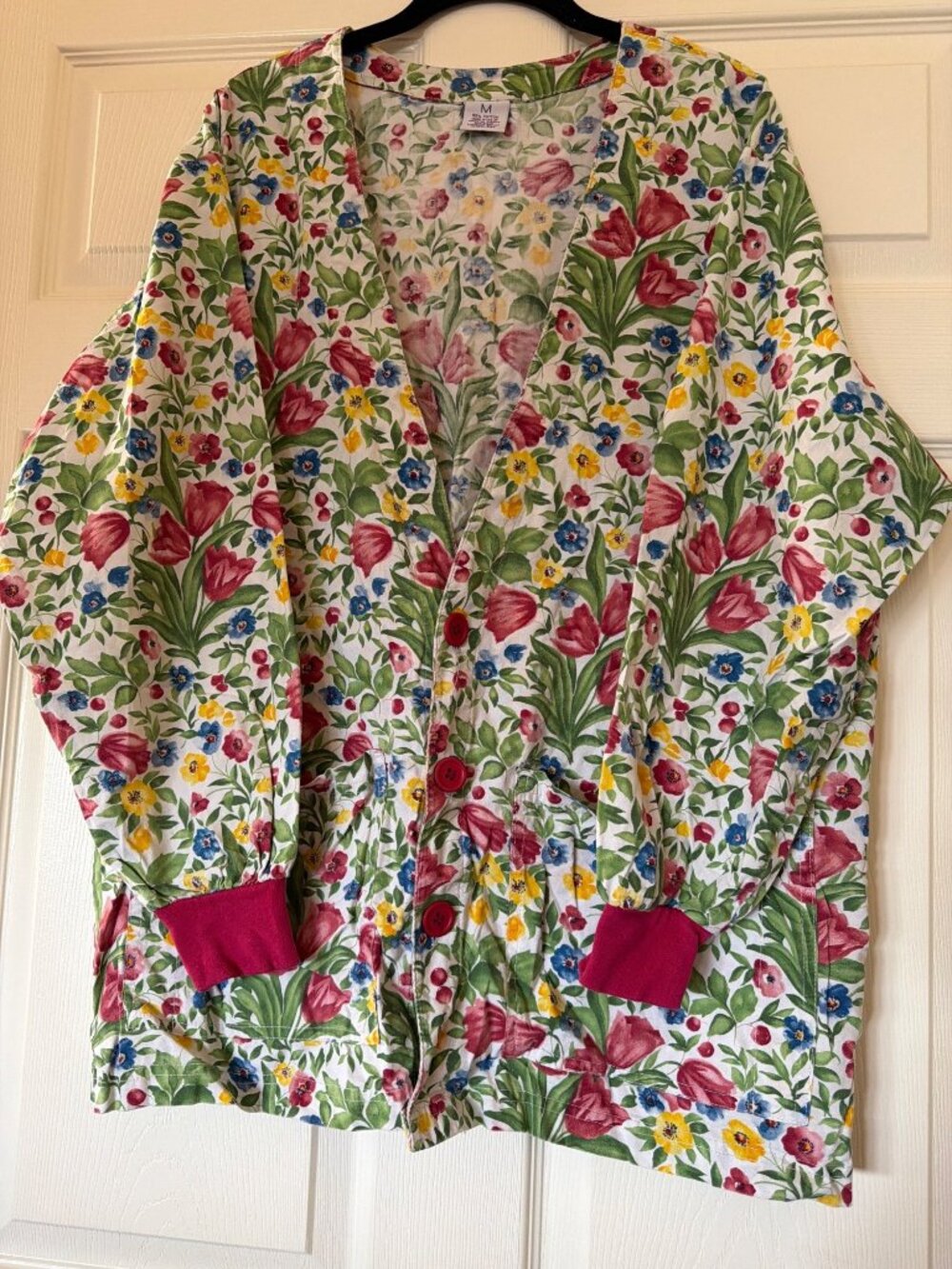 S.C.R.U.B.S. Floral Button-Front Cotton Jacket With Pockets & Ribbed Cuffs Mediu